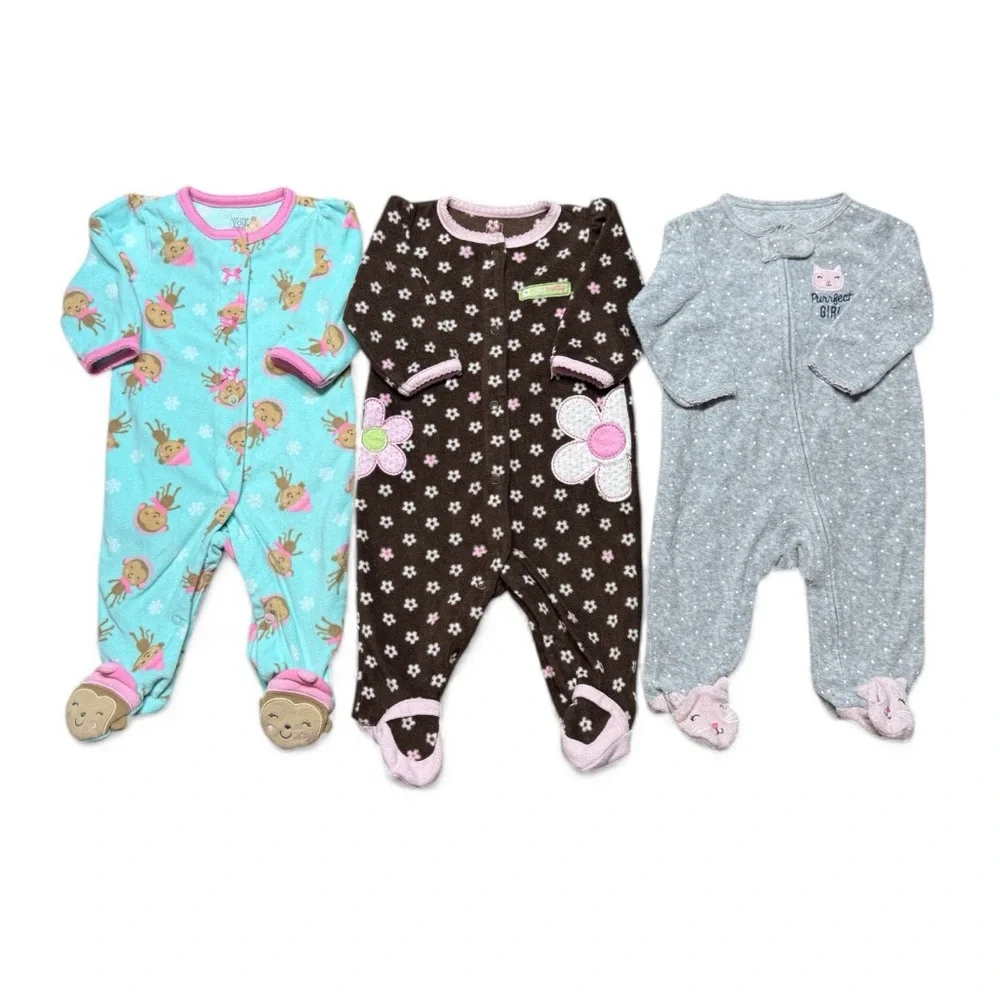 Carter’s | Baby Girl Fleece Footie Pajamas Bundle | 3M